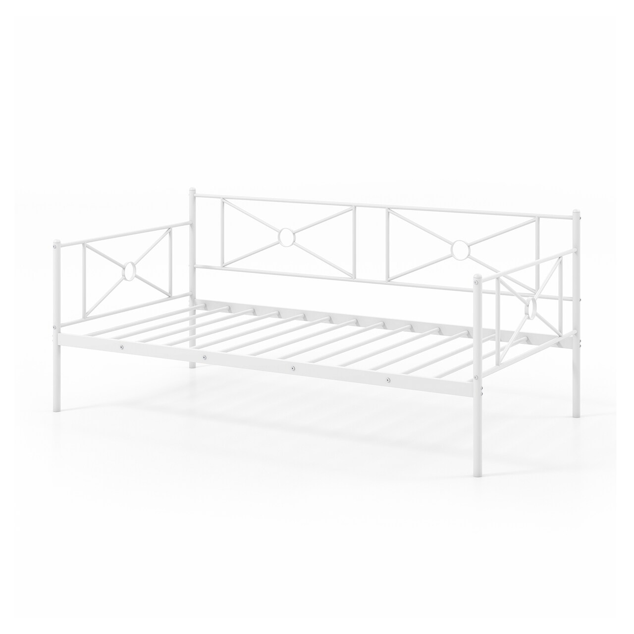 White Metal Twin Size Daybed Frame with Steel Construction Under-bed Storage and Victorian Style Design